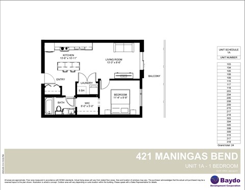Floor plan for 1 bed, 1 bath, 600 sqft